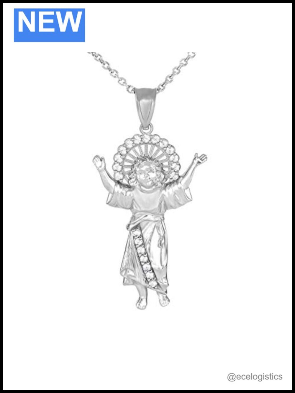 Sterling Silver Divine Infant Jesus Pendant Necklace Cubic Zirconia